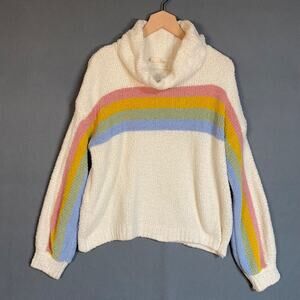 Altar'd State Womens Rainbow Striped Sweater Size Large Chenille Cowl Neck Cozy